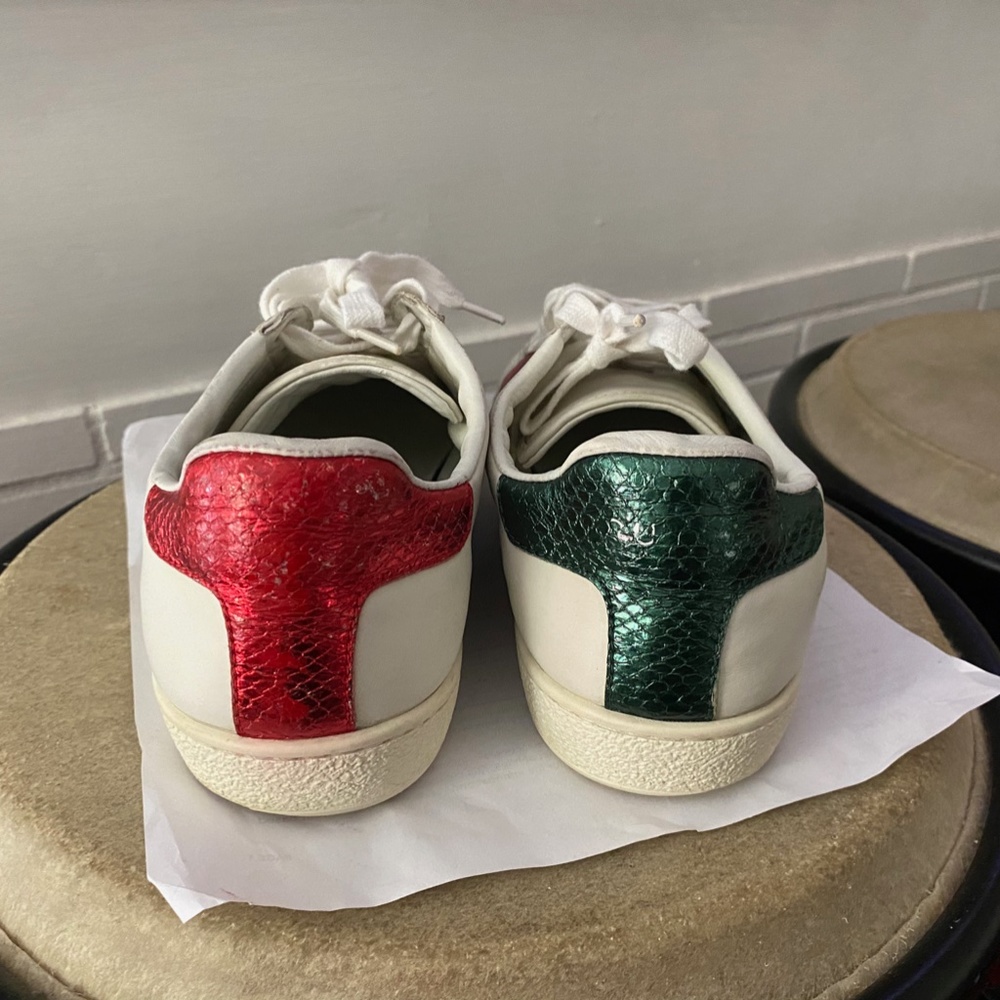 GUCCI WHITE LEATHER RUBBER SHOES FASHION SNEAKERS 39-8 pineappl Logo monog beetl - Picture 2 of 10